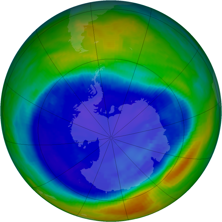 Antarctic ozone map for 30 August 2000